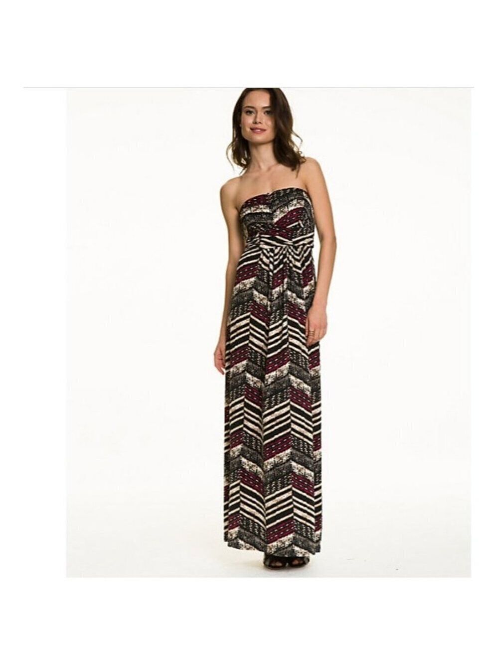 Women Le Chateau Bohemian Print Knit Maxi Dress Size XXL Color Tan/Berry…